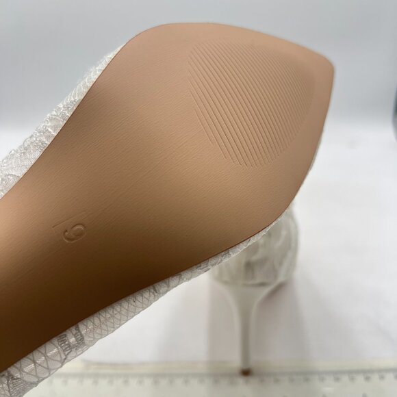 XYD White Mesh Elegant Stiletto Heels for Wedding Bridal Pointed Toe Pumps - Picture 5 of 7